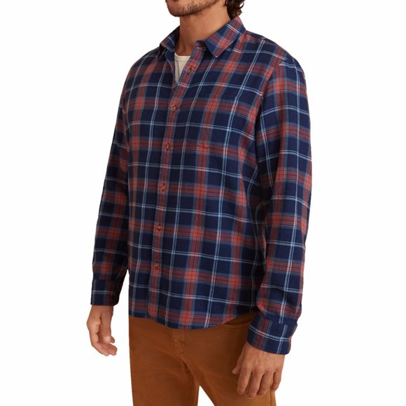 Marine Layer Mens Indigo Plaid Button Down Long Sleeve Cotton Casual Shirt S | M - Picture 1 of 9